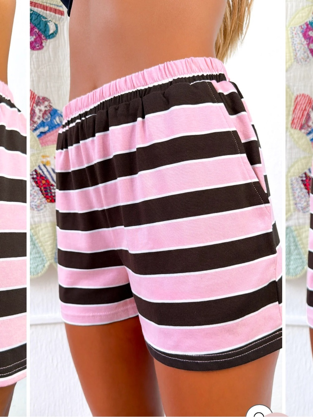 NWT Striped Pink and Black Elastic Waist Shorts